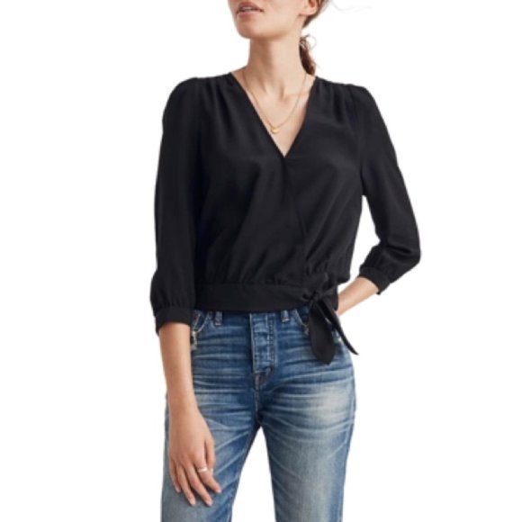 black silk wrap top